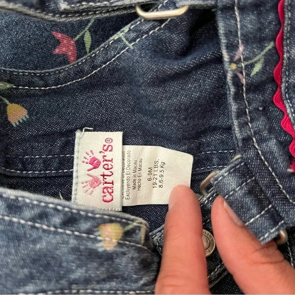 Vintage Carter’s Baby 6/9 Month Floral Vestbak Bubble Romper Denim Overalls - Picture 4 of 4
